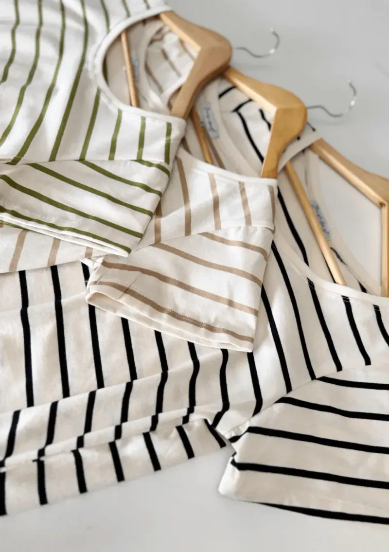 Remera de algodón rayada - Lena beige Talle M - Haya Paz