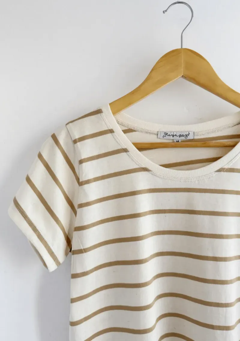 Remera de algodón rayada - Lena beige Talle M - Haya Paz