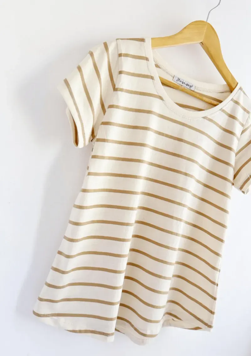 Remera de algodón rayada - Lena beige Talle M - Haya Paz