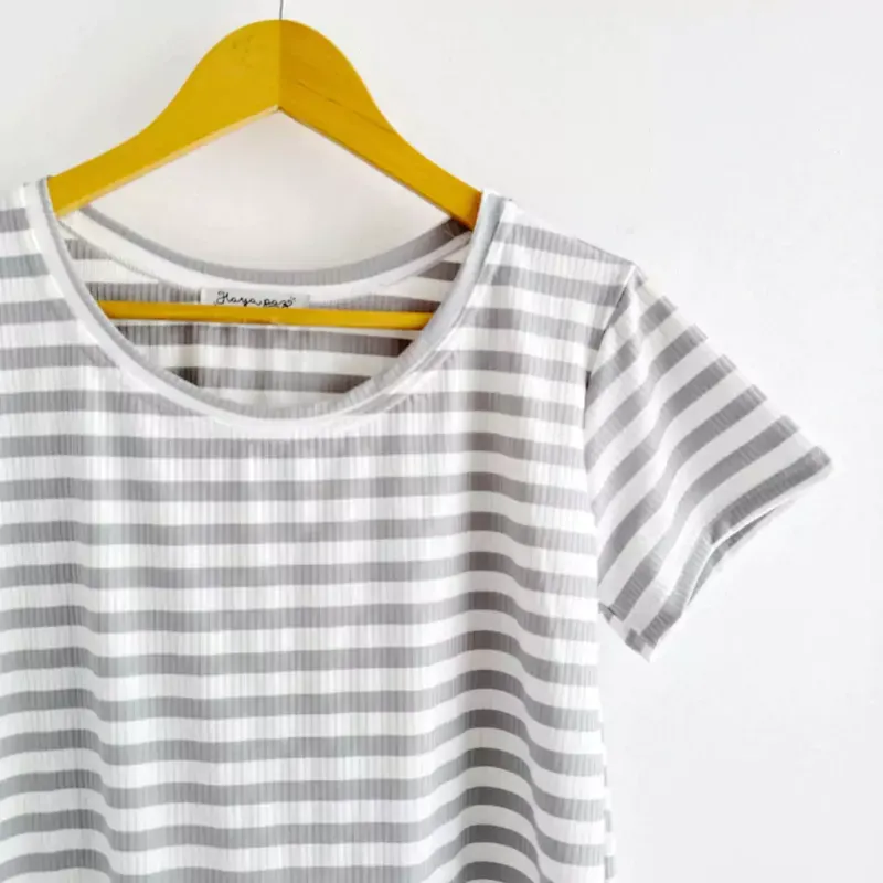 Remera Maga rayado Gris+blanco - Morley Talle L - Haya Paz
