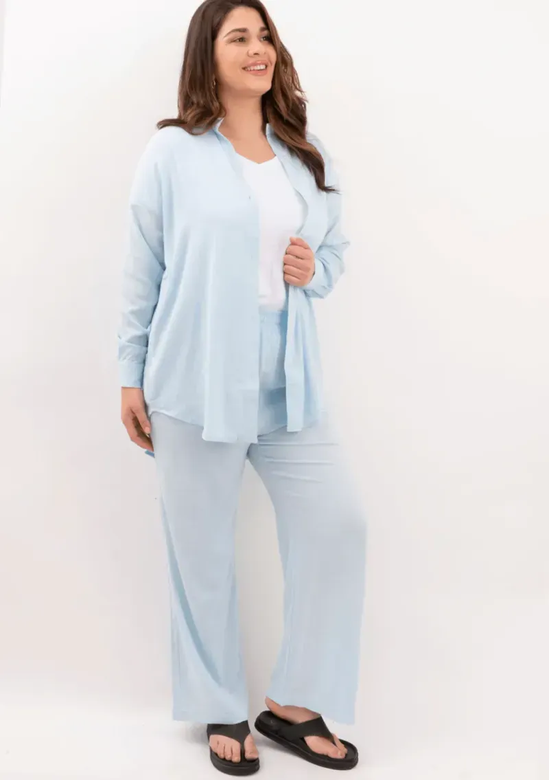 Pantalón de lino - Bruna Celeste Talle 3XL - Haya Paz