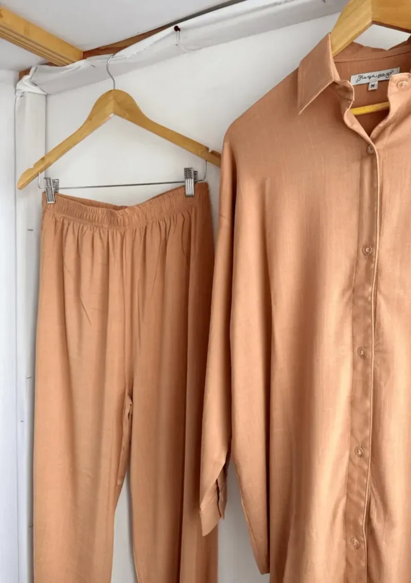 Pantalón de lino - Bruna Tostado Talle 3XL - Haya Paz