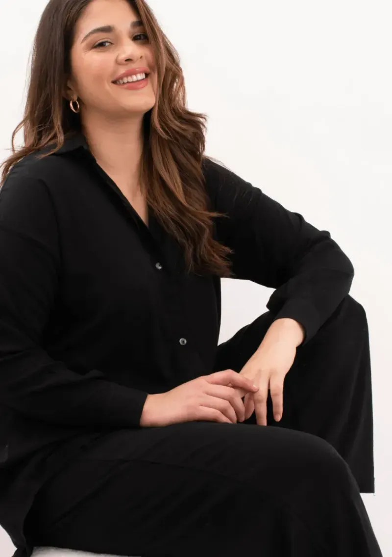 Camisa de lino - Negro Talle XXL - Haya Paz