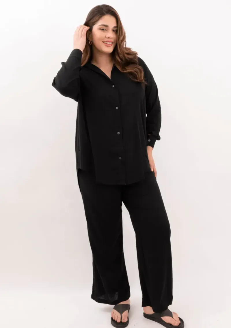 Camisa de lino - Negro Talle XXL - Haya Paz