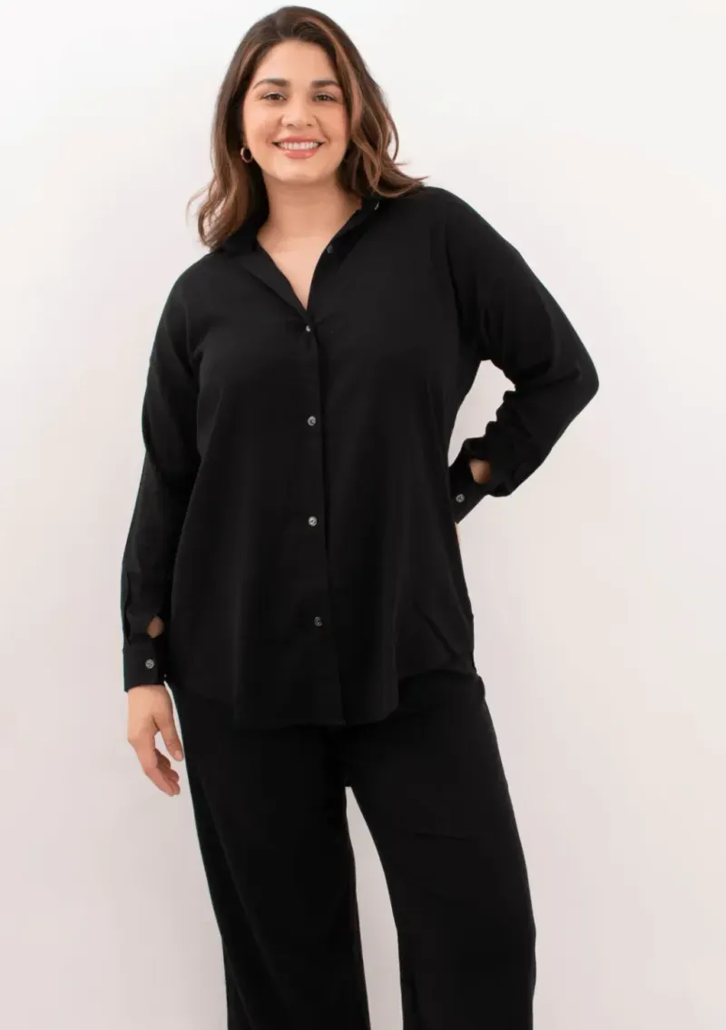 Camisa de lino - Negro Talle XXL - Haya Paz