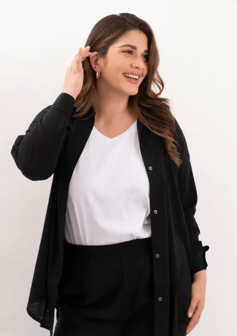 Camisa de lino - Negro Talle XXL - Haya Paz