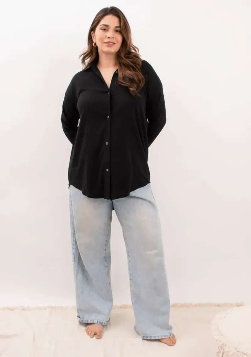 Camisa de lino - Negro Talle XXL - Haya Paz