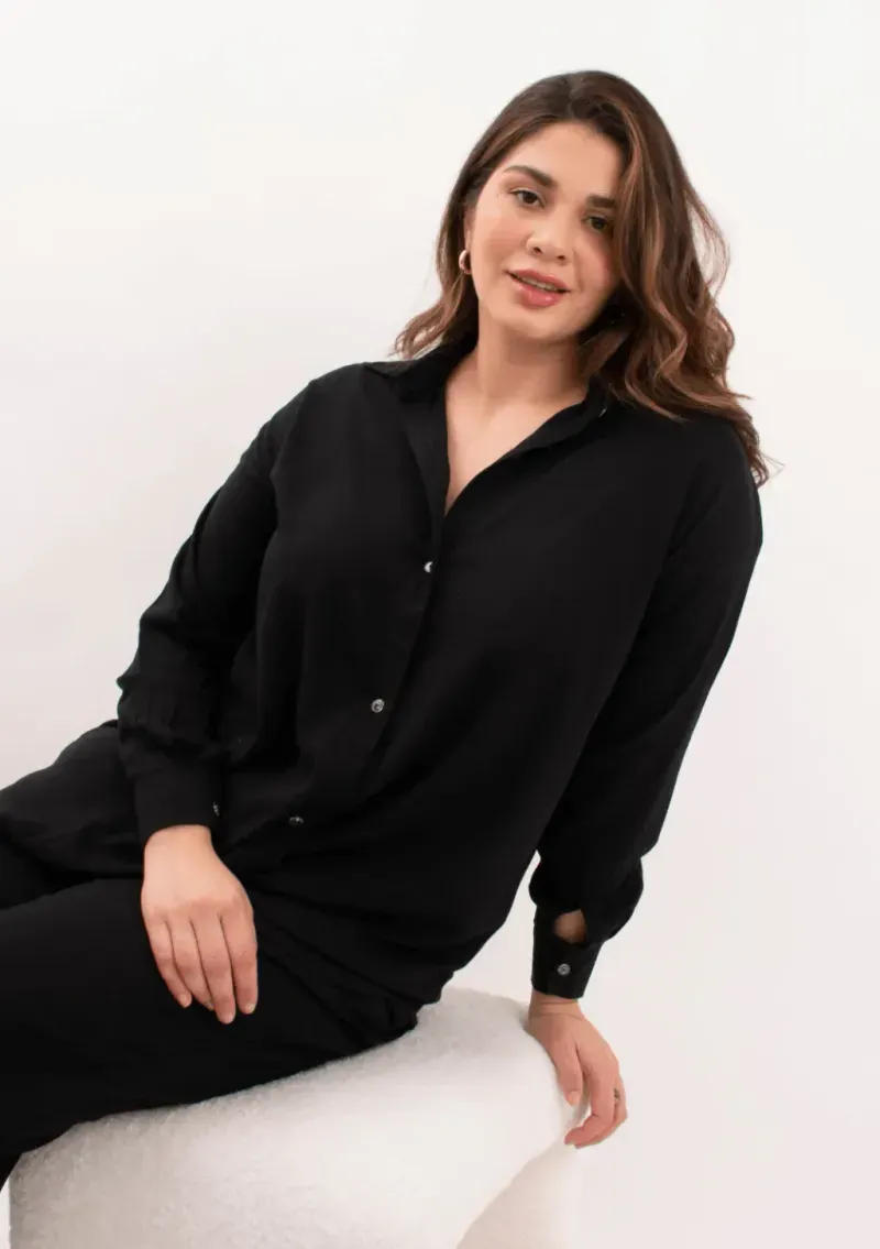 Camisa de lino - Negro Talle XXL - Haya Paz