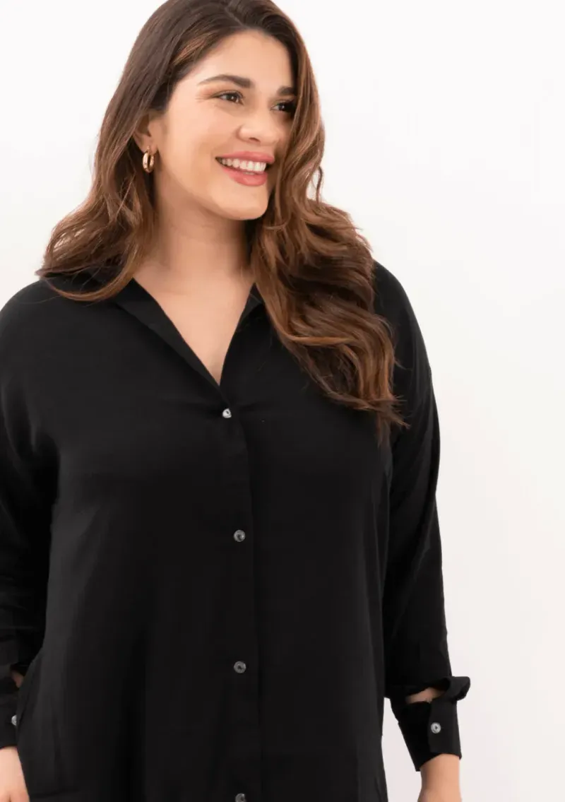 Camisa de lino - Negro Talle XXL - Haya Paz