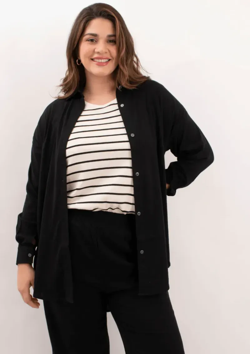 Camisa de lino - Negro Talle XXL - Haya Paz