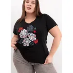 Remera de algodón escote V - Flores Azul & rosa Talle M - Haya Paz