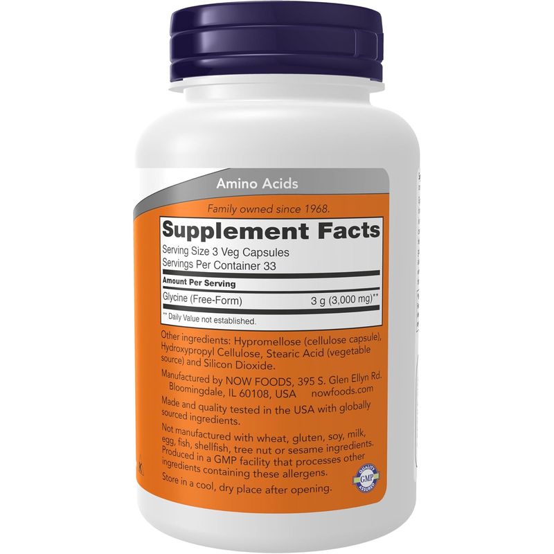 Glicina NOW Foods 0107 1000 mg 100 capsulas vegetales
