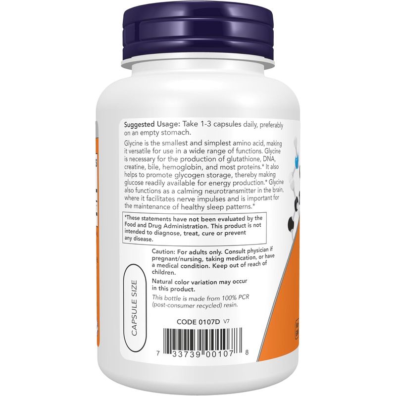 Glicina NOW Foods 0107 1000 mg 100 capsulas vegetales