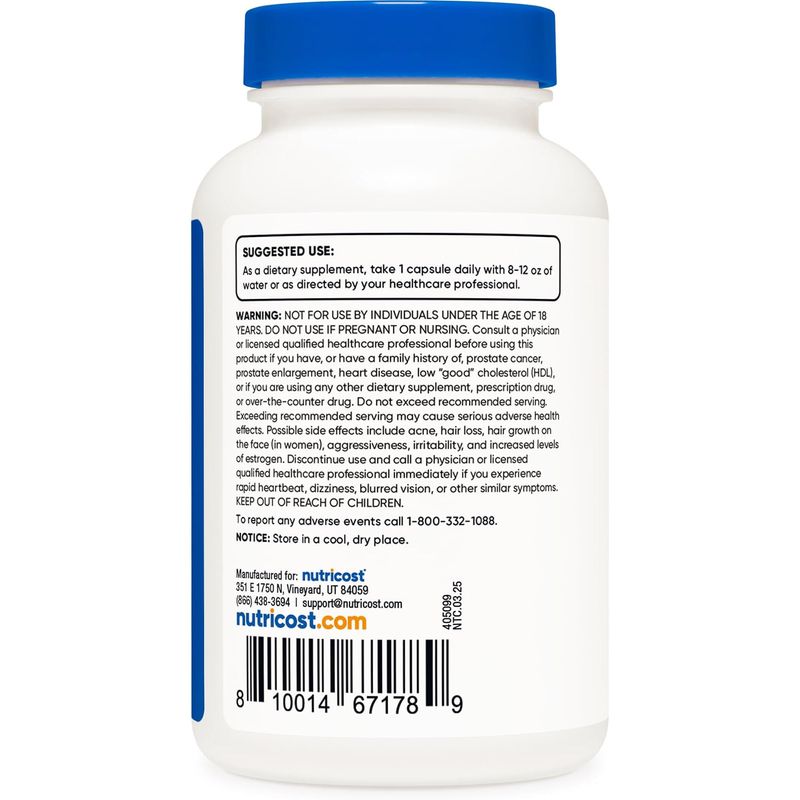 Suplemento Nutricost DHEA NC DHEA50 50 mg 240 capsulas sin gluten sin soja