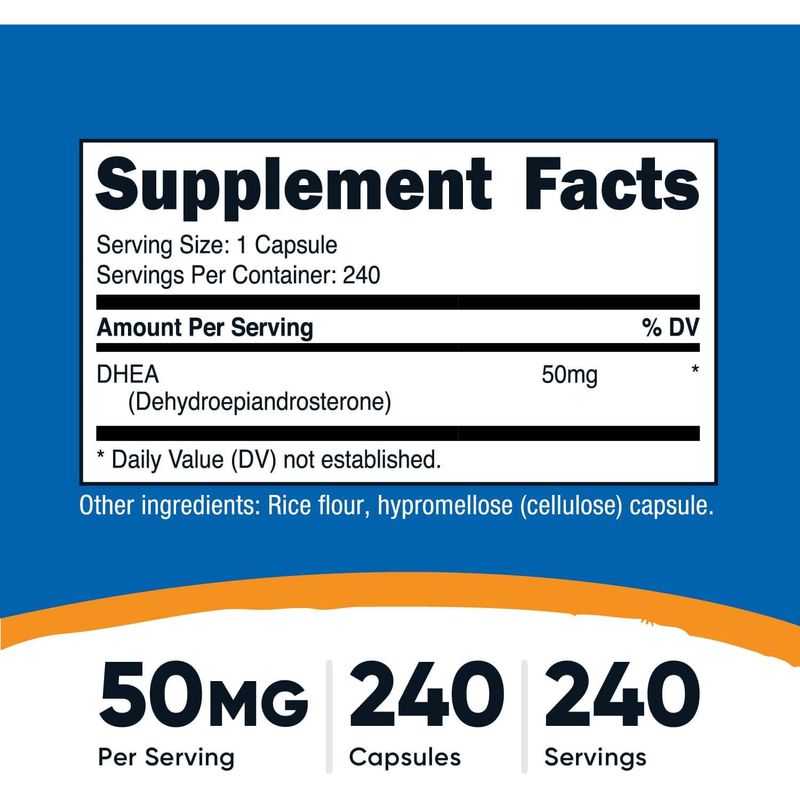 Suplemento Nutricost DHEA NC DHEA50 50 mg 240 capsulas sin gluten sin soja