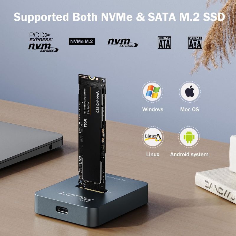 Lector Adaptador SSD M.2 NVMe SATA a USB C AMZPILOT Pilot SD03 10Gbps Carcasa de Aluminio