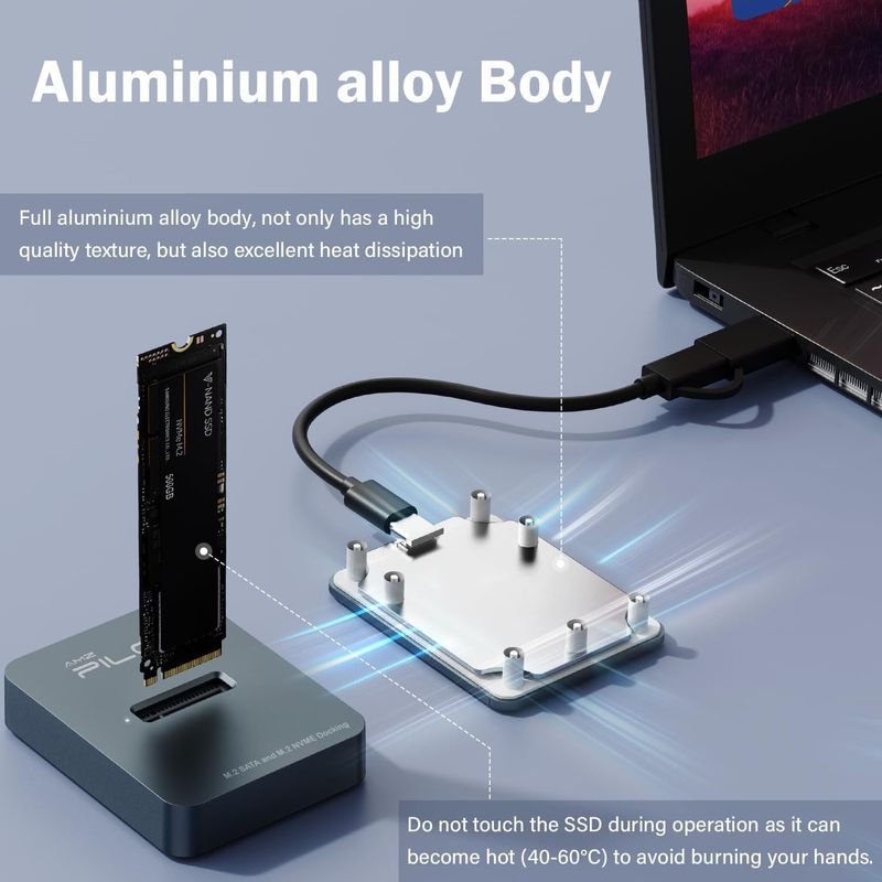 Lector Adaptador SSD M.2 NVMe SATA a USB C AMZPILOT Pilot SD03 10Gbps Carcasa de Aluminio