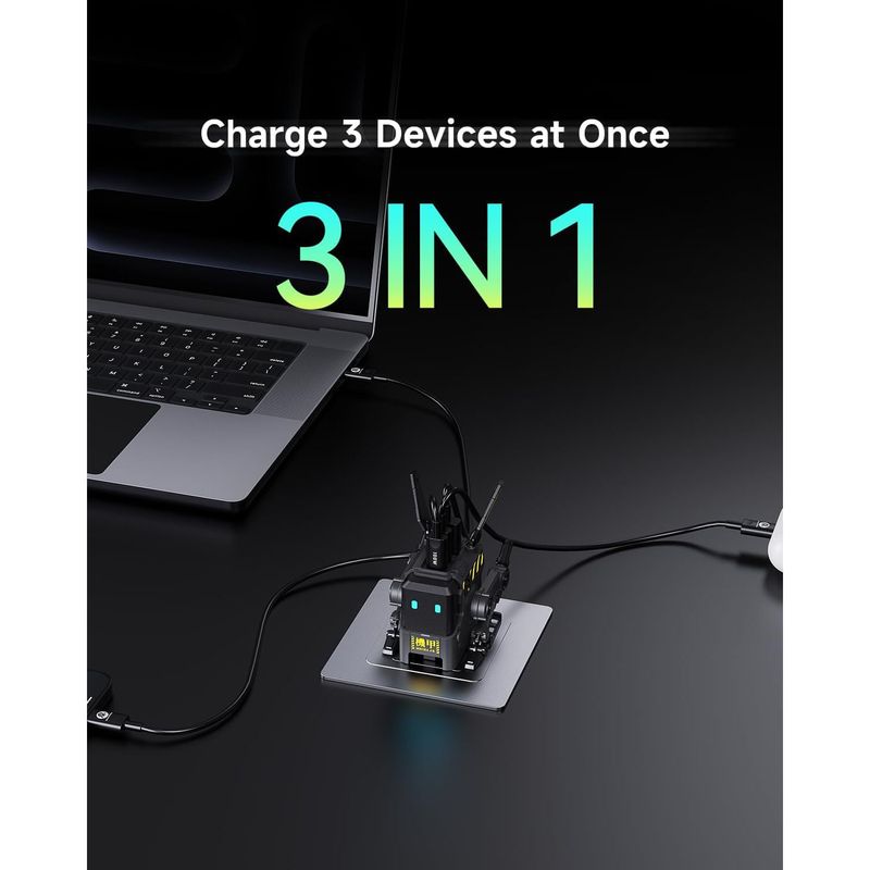 Cargador de Pared GaN GravaStar Alpha65 65W 3 Puertos 2 USB-C 1 USB-A Diseño Robot