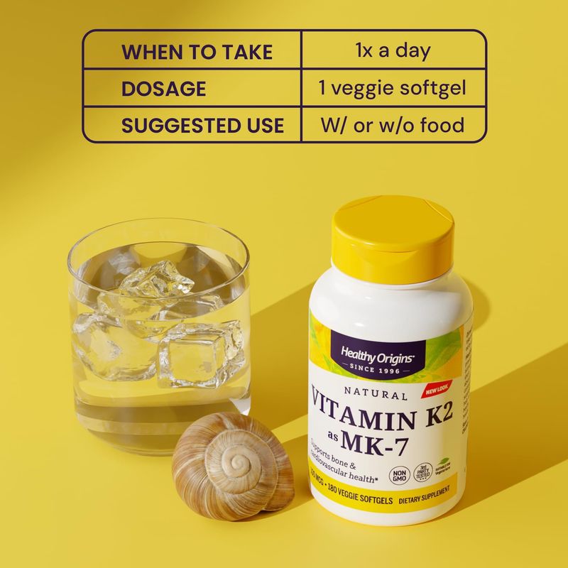 Suplemento Vitamina K2 Healthy Origins MK-7 100 mcg 180 Cápsulas Blandas