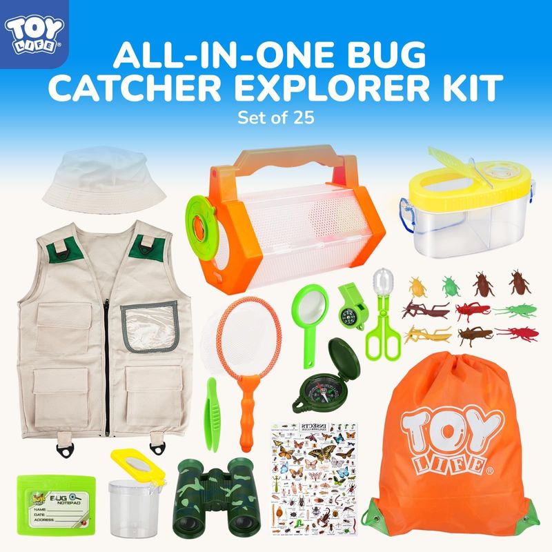 TOY Life Kit Explorador Infantil con Accesorios de Safari Lupa Red Telescopica y Mas para Niños y Niñas de 3 a 12 Años