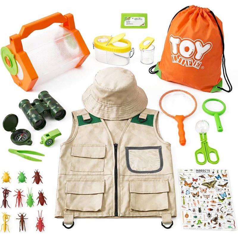 TOY Life Kit Explorador Infantil con Accesorios de Safari Lupa Red Telescopica y Mas para Niños y Niñas de 3 a 12 Años