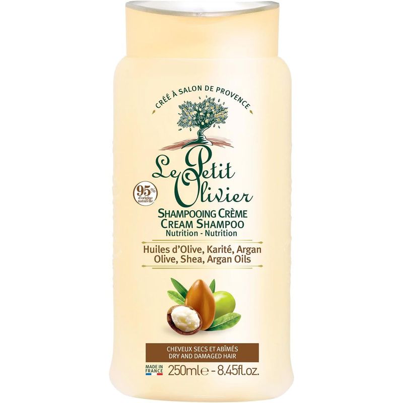 Champú en Crema Nutrición Le Petit Olivier Aceites de Oliva Karité y Argán para Cabello Seco y Dañado 250 ml