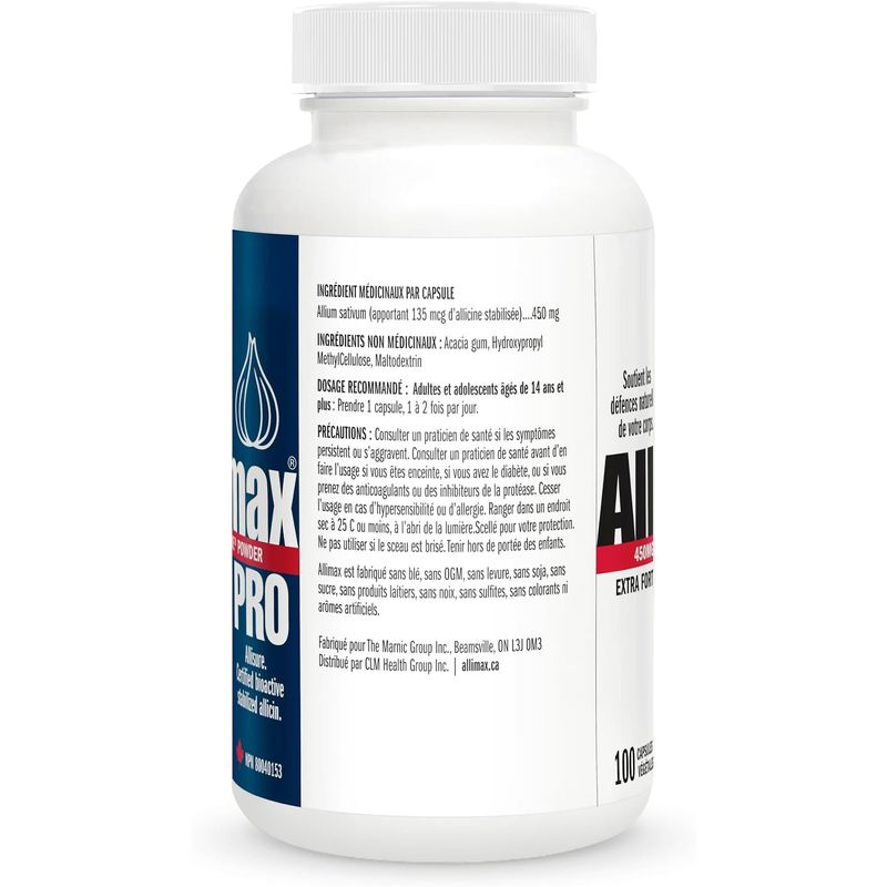 Suplemento de Alicina Allimax Pro 450 mg 100 Cápsulas Vegetarianas