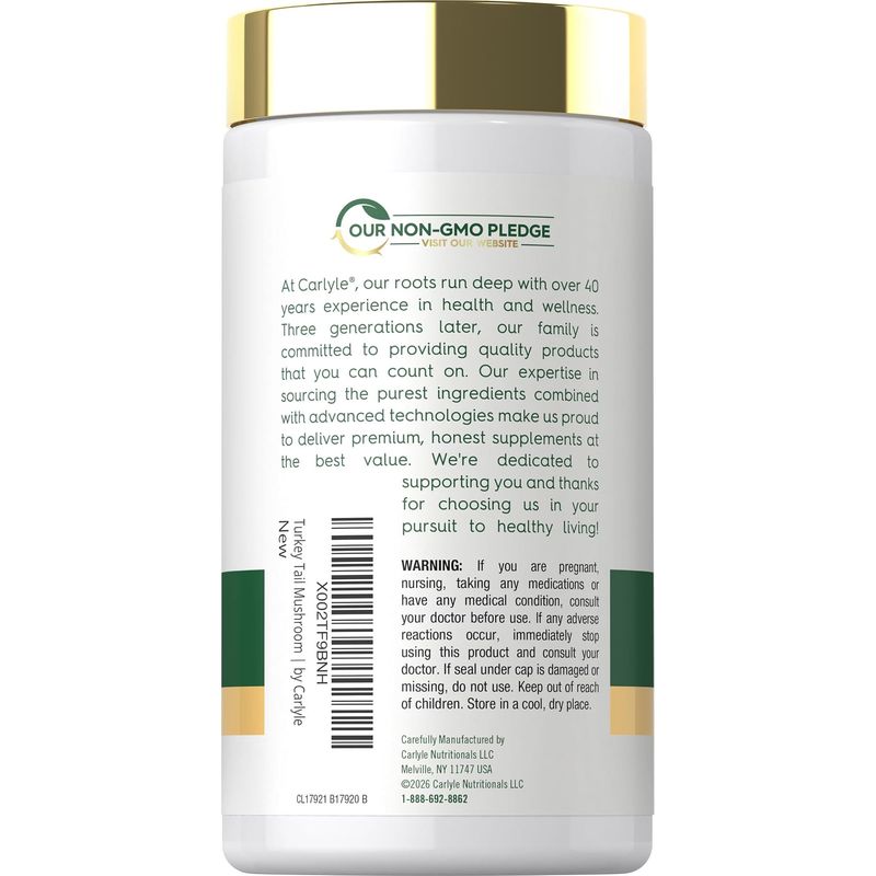 Suplemento De Hongo Cola De Pavo Carlyle CL17921 200 Cápsulas