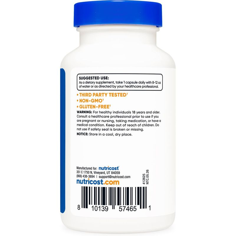 Suplemento Membrana De Cáscara De Huevo Nutricost NTC-22052 500mg 120 Cápsulas Sin Gluten