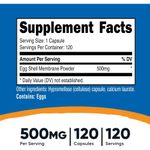Suplemento Membrana De Cáscara De Huevo Nutricost NTC-22052 500mg 120 Cápsulas Sin Gluten