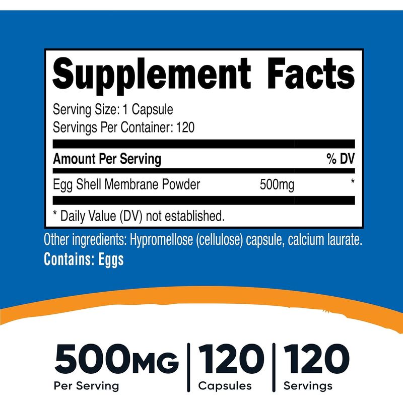 Suplemento Membrana De Cáscara De Huevo Nutricost NTC-22052 500mg 120 Cápsulas Sin Gluten