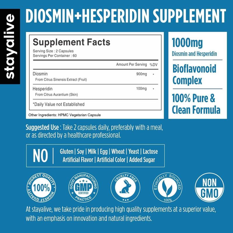 Suplemento Diosmina Hesperidina Stay Alive Complejo 1000 mg 120 Capsulas Vegetales