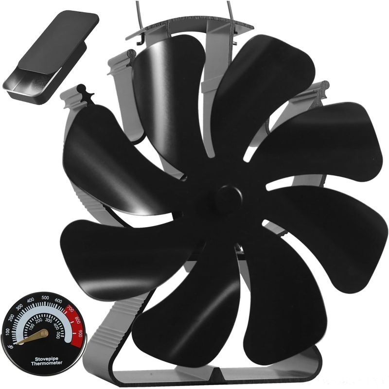 VODA Ventilador Estufa Calor 8 Aspas Sin Electricidad Termico Chimenea Leña Accesorios Termometro