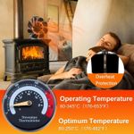 VODA Ventilador Estufa Calor 8 Aspas Sin Electricidad Termico Chimenea Leña Accesorios Termometro