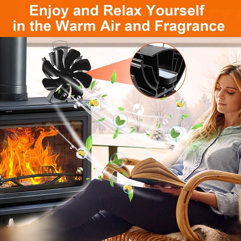 VODA Ventilador Estufa Calor 8 Aspas Sin Electricidad Termico Chimenea Leña Accesorios Termometro