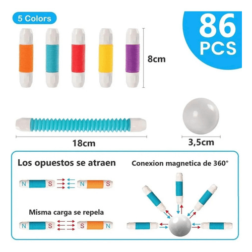 Juego De Palitos Flexibles Y Bolas Magnéticos