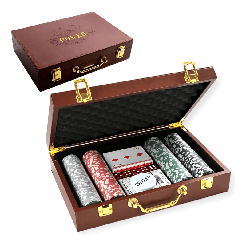 Juego De Poker 200 Fichas Cartas Dados Maletin De Cuero
