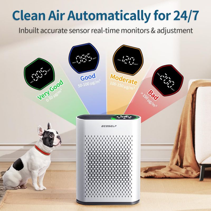 Purificador De Aire ECOSELF HAP-602 Filtro De 3 Etapas Cobertura 223 m² Silencioso 20 dB