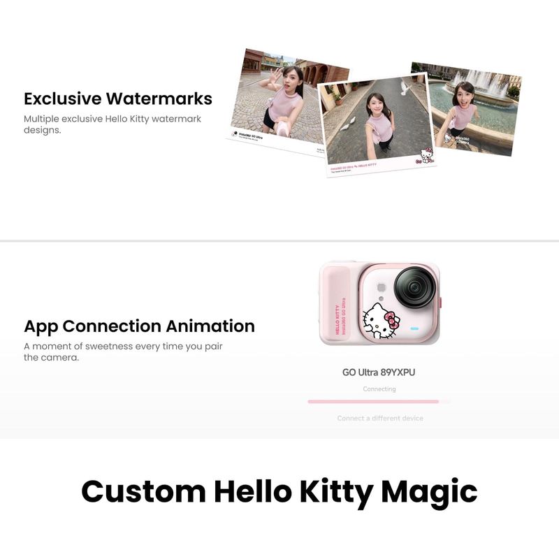 Cámara de Acción Insta360 GO Ultra Hello Kitty Edition 4K Sensor 1/1.28 Pulgadas Pantalla 2.49 Pulgadas Sakura Pink