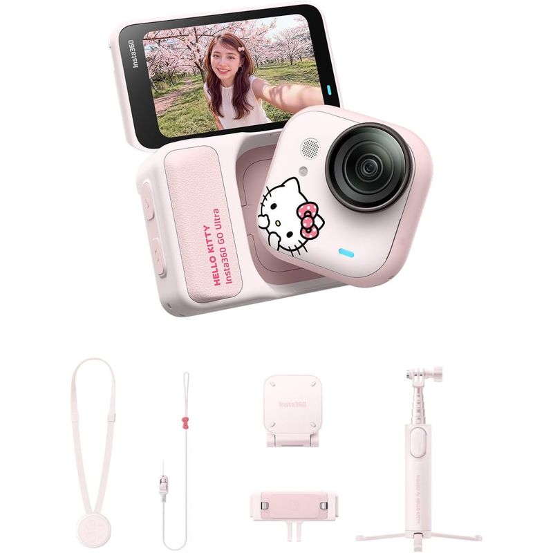 Cámara de Acción Insta360 GO Ultra Hello Kitty Edition 4K Sensor 1/1.28 Pulgadas Pantalla 2.49 Pulgadas Sakura Pink