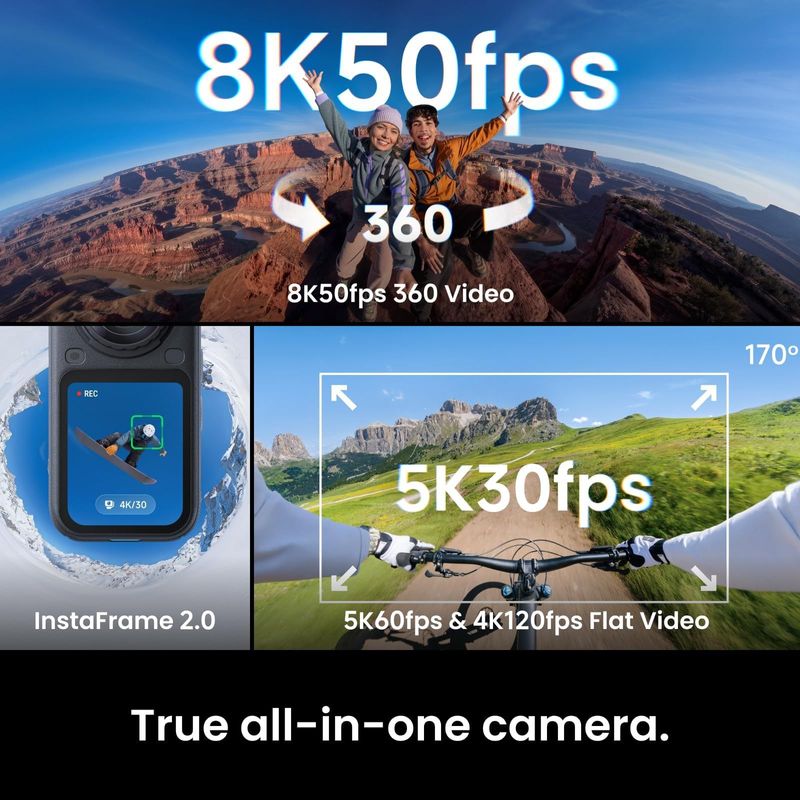 Cámara de Acción Insta360 X6 8K Sensores Duales 1/1.1 Pulgadas Pantalla 2.32 Pulgadas