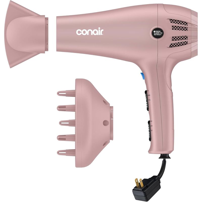 Secador de Pelo Conair 209L 1875W con Difusor y Concentrador Rosa Claro Mate