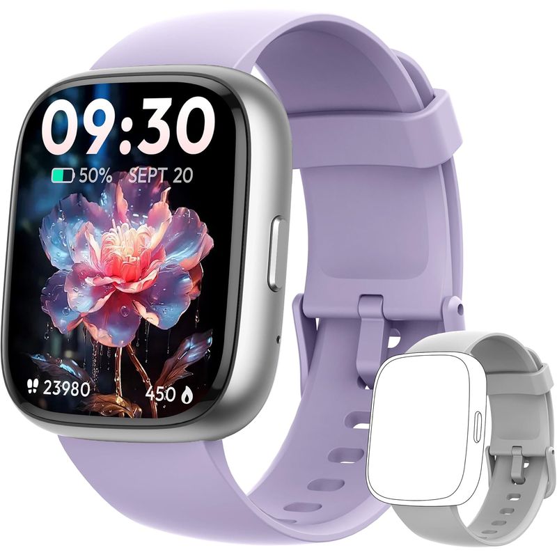 Smartwatch LODIMEKE IDW26 para Mujer Hombre Android iPhone 183 Pulgadas HD Pantalla 2 Correas Intercambiables Monitor Ritmo Cardiaco SpO2 Sueño Estrés