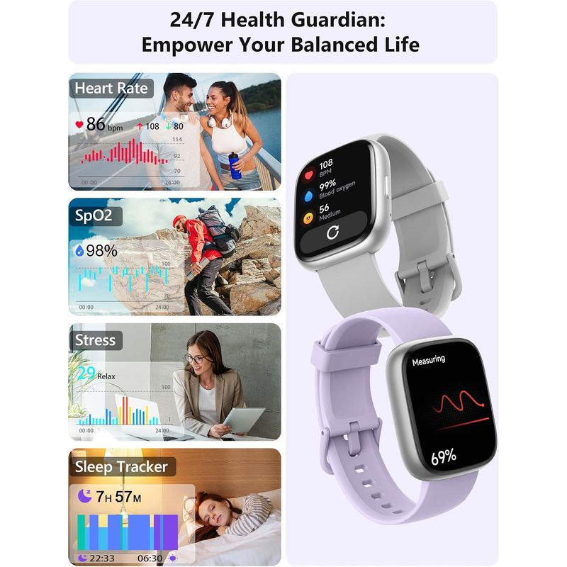 Smartwatch LODIMEKE IDW26 para Mujer Hombre Android iPhone 183 Pulgadas HD Pantalla 2 Correas Intercambiables Monitor Ritmo Cardiaco SpO2 Sueño Estrés