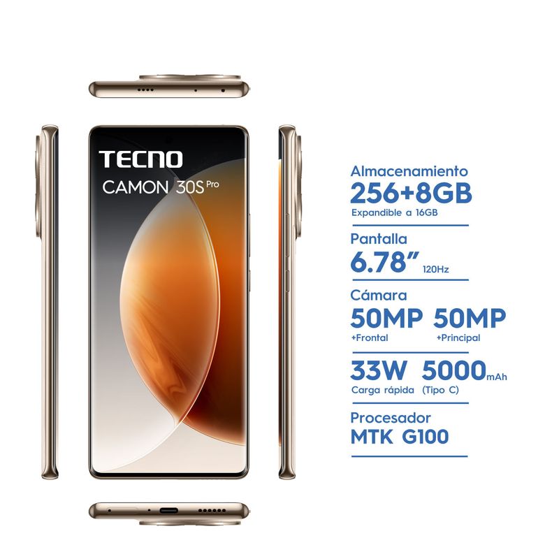 Celular Tecno Camon30S Pro 256/8GB Gold