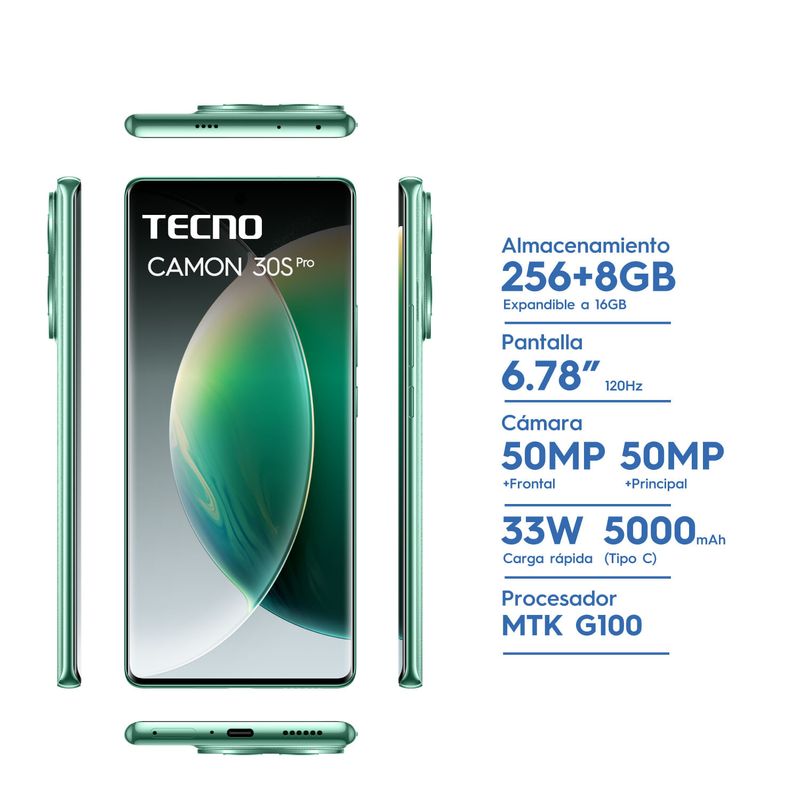 Celular Tecno Camon30S Pro 256/8GB Shim Silver Green