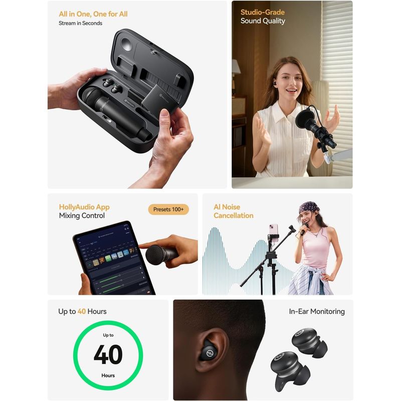 Sistema Vocal Inalambrico Hollyland MELO P1 Combo Mic Audio