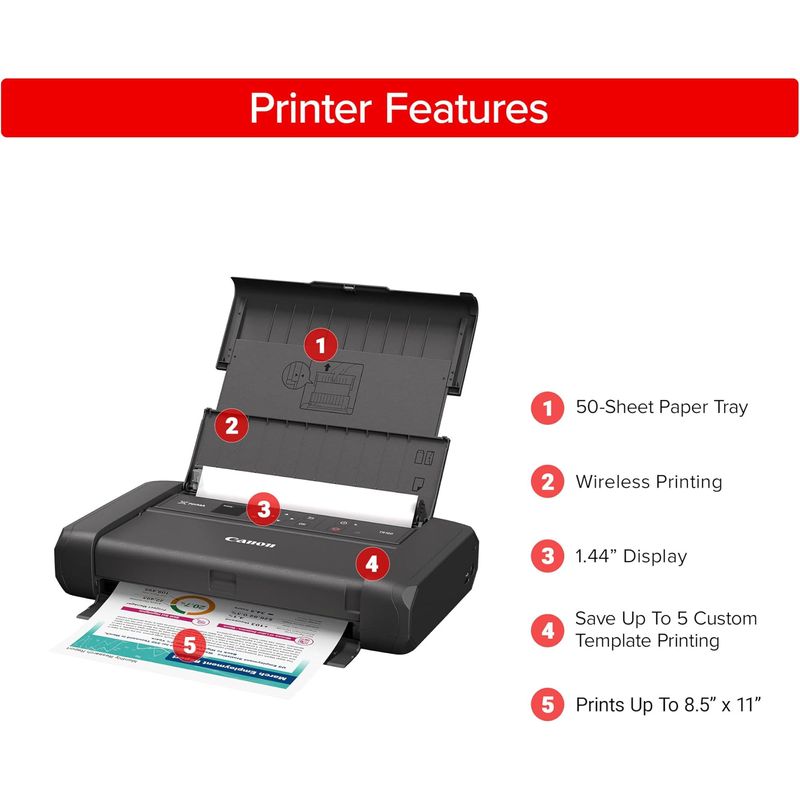 Impresora Portátil Inalámbrica Canon PIXMA TR160 Color Inyección de Tinta Pantalla OLED 1.44 Pulgadas
