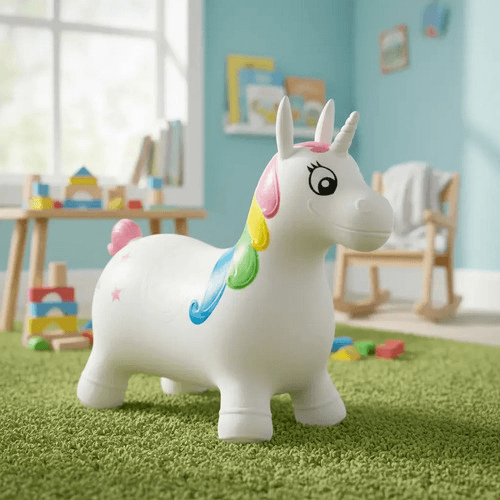 Caballito Saltarin Inflable De Goma Unicornio Con Luz