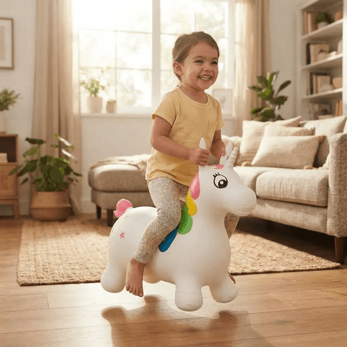 Caballito Saltarin Inflable De Goma Unicornio Con Luz